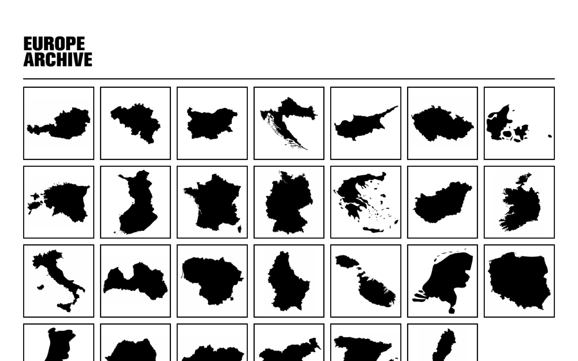 Country index: a grid of European country silhouettes