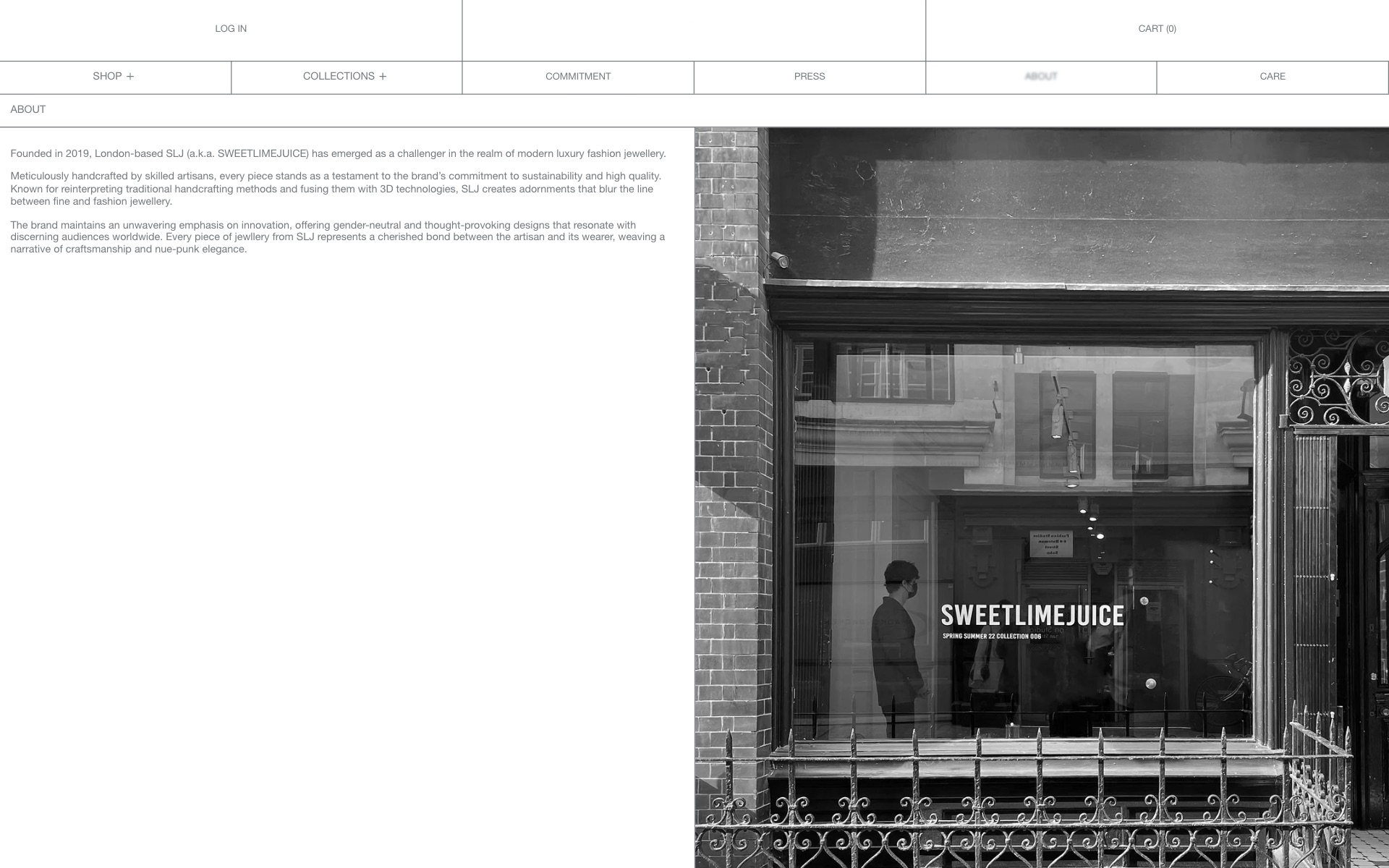 About page: the SWEETLIMEJUICE shop front